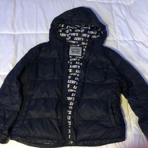 LEVI'S Men Large Hooded Performance Coat NEW Ultra Loft Puffer Trucker Jacket